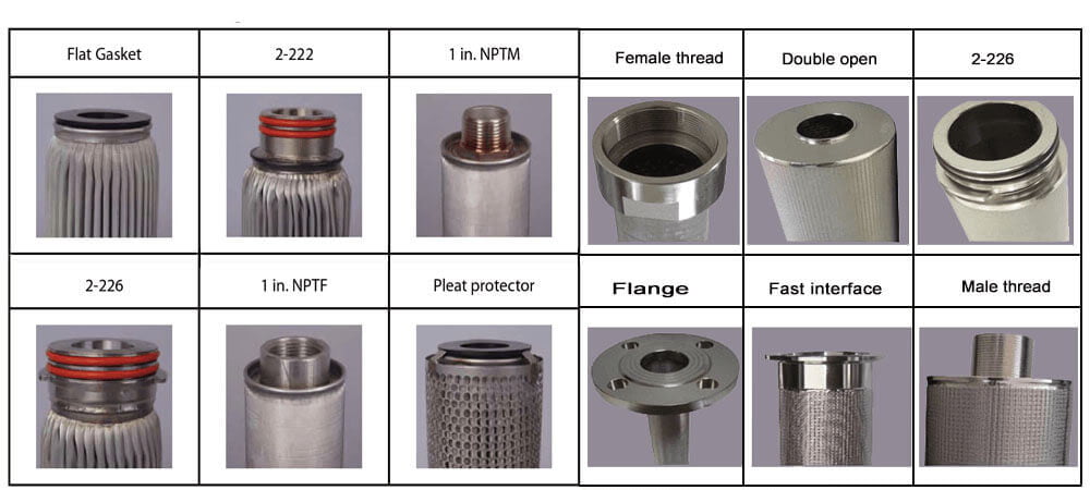 Sintered filter element mounting interface Installation interface