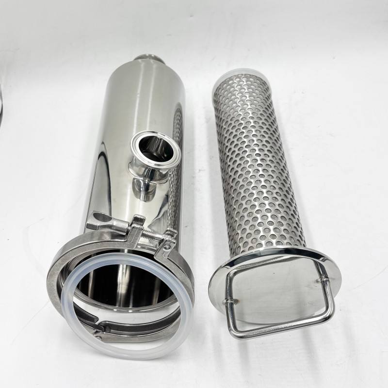 Opened angle-type strainer with perforated stainless steel element