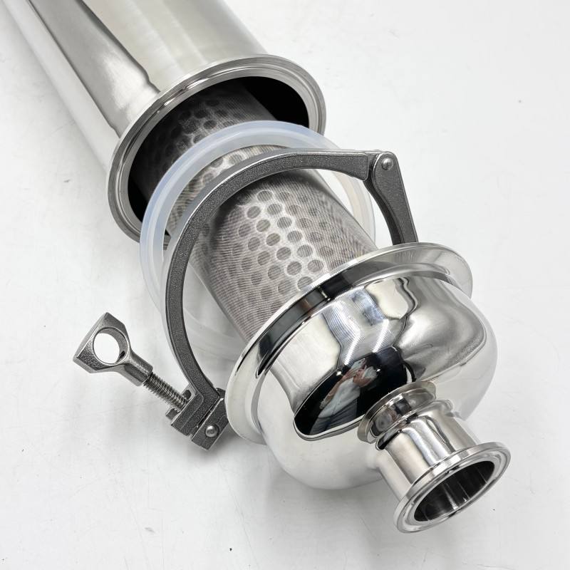 Straight strainer element, gasket and clamp assembly