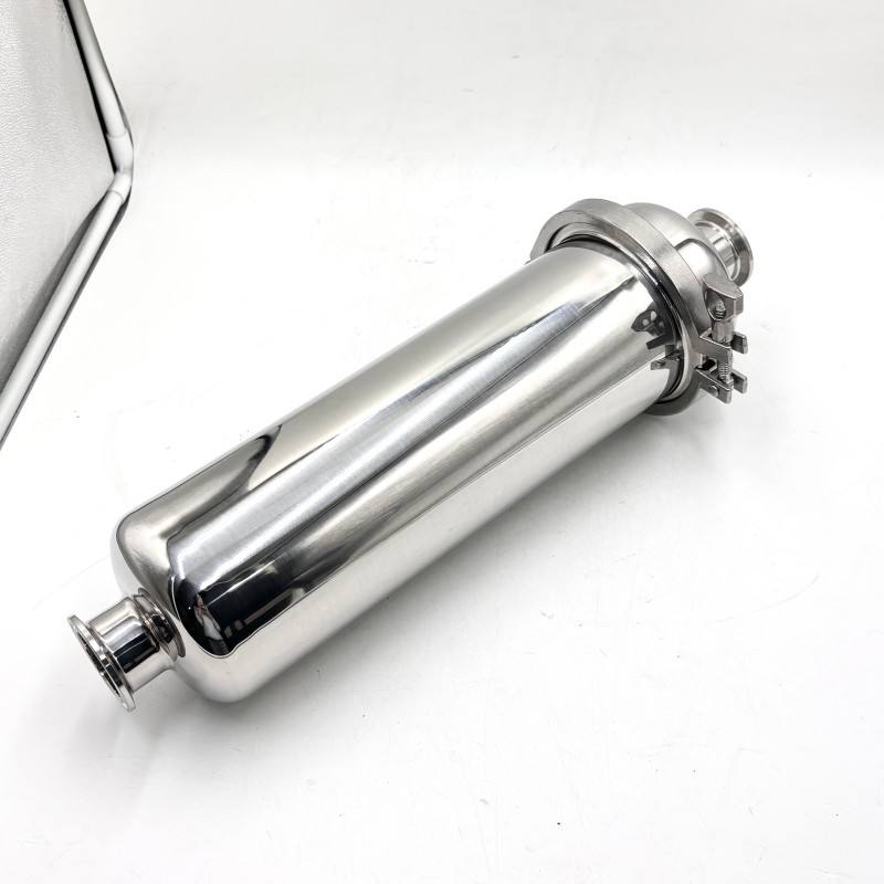 Polished straight strainer positioned for inspection and maintenance