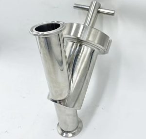 Stainless steel Y-type strainer with T-handle top cover and sanitary fittings